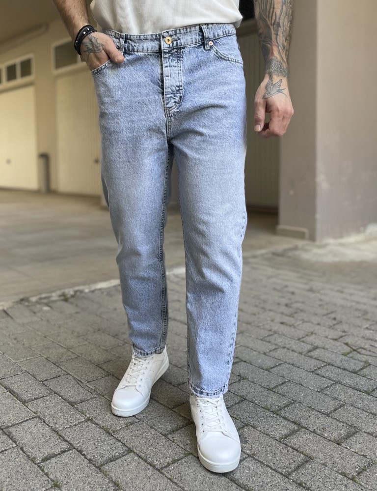 Ανδρικό μπλε χλώριο loose τζιν ξεβαμμένο πεντάτσεπο με κουμπιά 2842 φωτογραφία